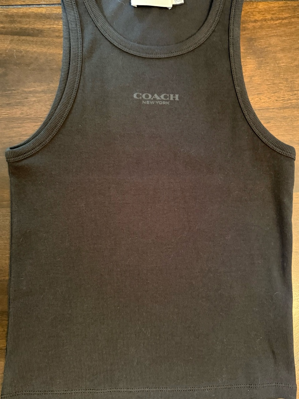 Coach Black Ribbed Logo Tank Top Women’s large NWOT